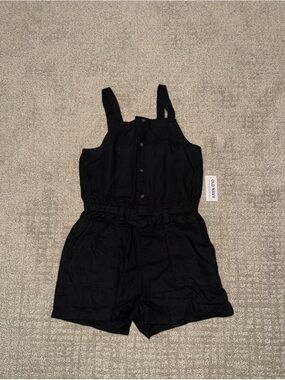 New Old Navy Girls Black Linen Blend Sleeveless Romper Adjustable Waist S (6-7)